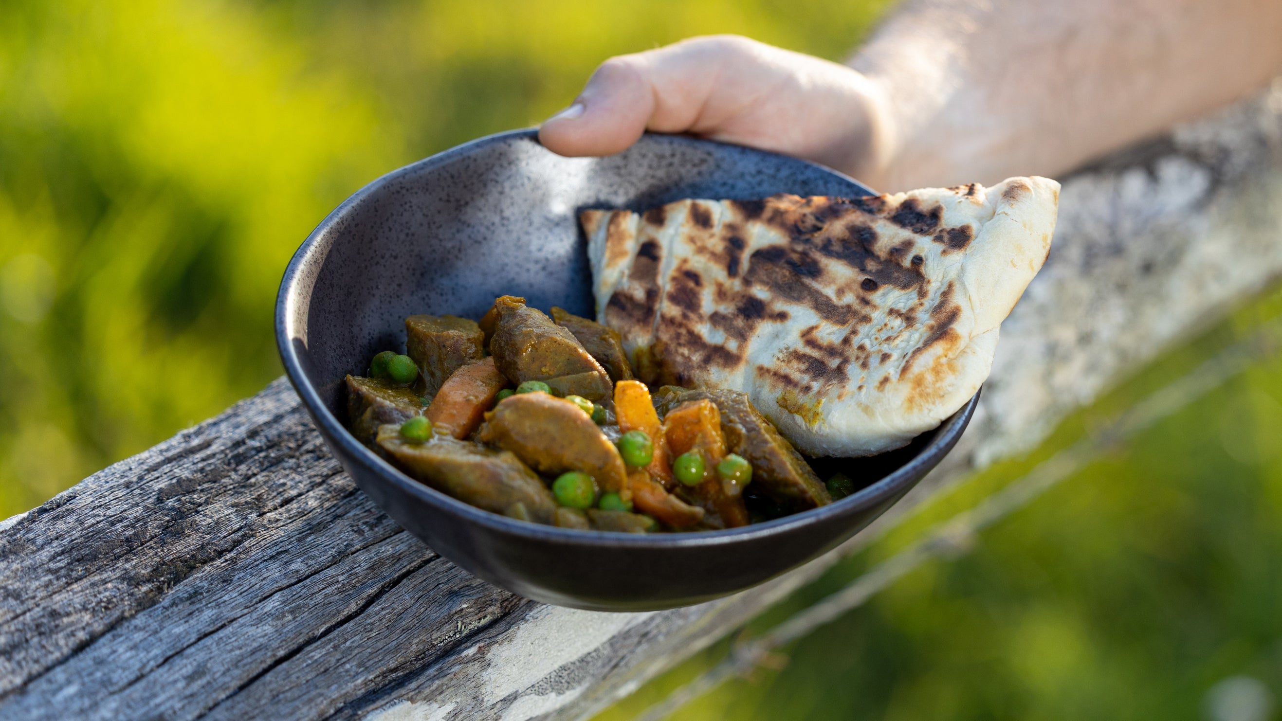 Curried Sausages with Cheesy Breads