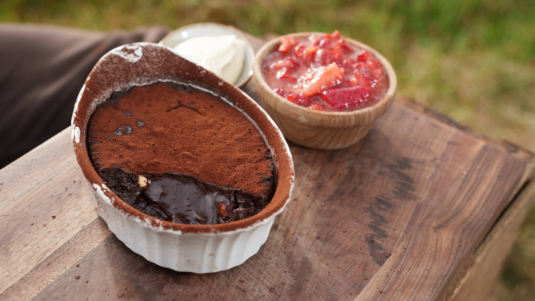 Hazelnut Chocolate Self-Saucing Pudding with Berries